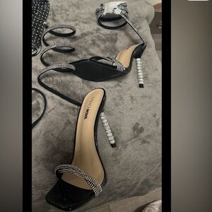 Fashion Nova Black Heels with Silver Accents